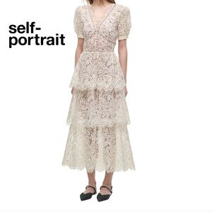 Crystal & Lace Tiered Midi Self-Portrait Dress